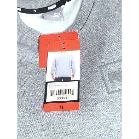 Puma Men's Crew Neck Fleece Lined Cotton Pullover Logo Crew Sweatshirt Gray NWT - Picture 6 of 8